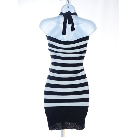 90s Y2K Dress Womens Size Small S West Seal Body Con Hugging Sweater Striped Hal - Picture 5 of 6